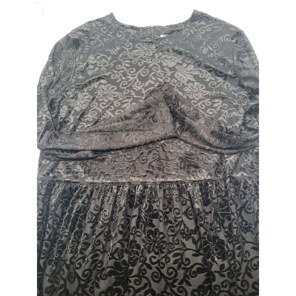 VTG Worthington SZ 16 Womens Maxi Long Sleeve Black Velvet Burnout Whimsigoth - Picture 1 of 8